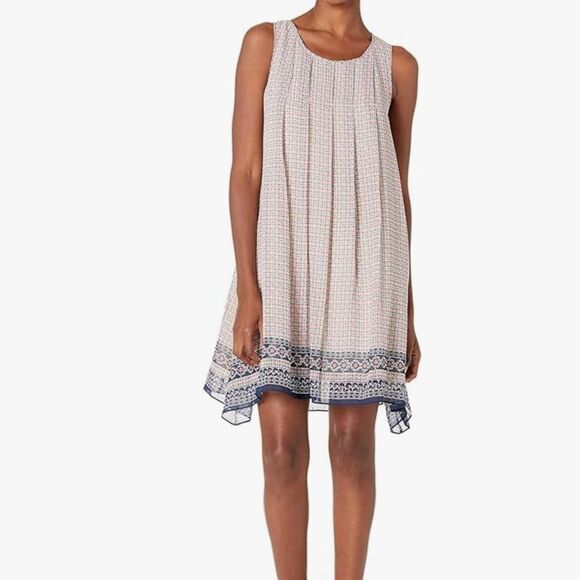 Max Studio Sleeveless Fit And Flare Boho Print Dress Pink Cream Blue Large NEW - Picture 1 of 13
